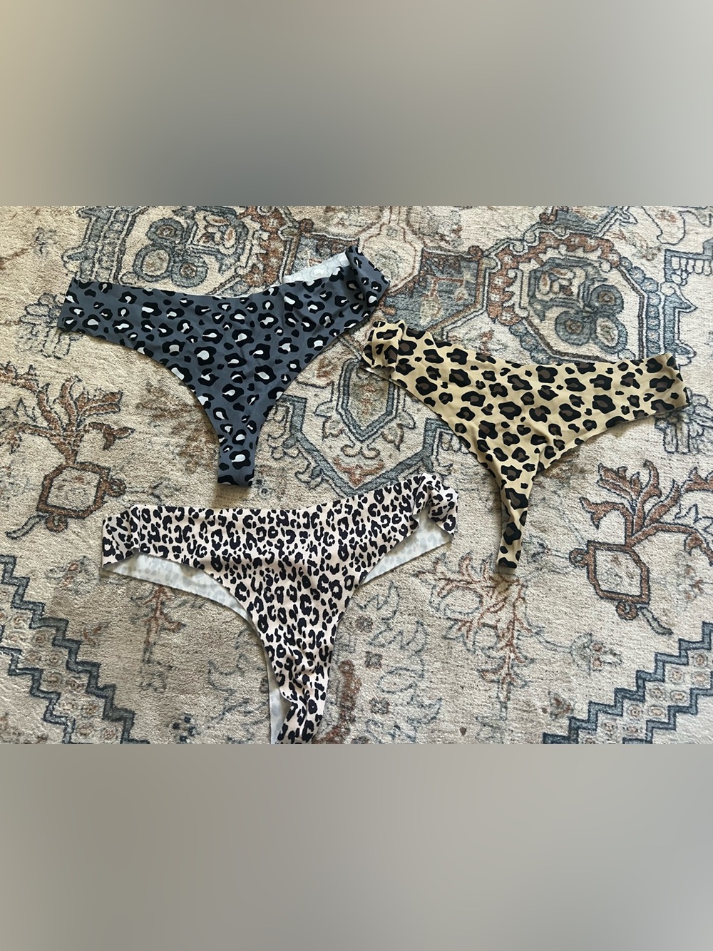 Leopard Print Thong Bottoms - Pack of 3 (Black, Tan, Cream)
